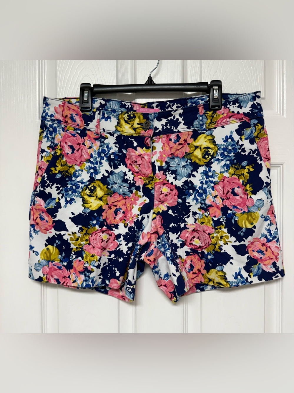 Isaac Mizrahi Floral High-Waist Shorts - Navy, Pink & Yellow size 14